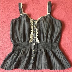 Blue Tank Top with Lace T Trim (Elastic mid-Waist)